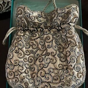 Vintage Bullock’s Chic Beaded Swirl Drawstring Bag in Original Box